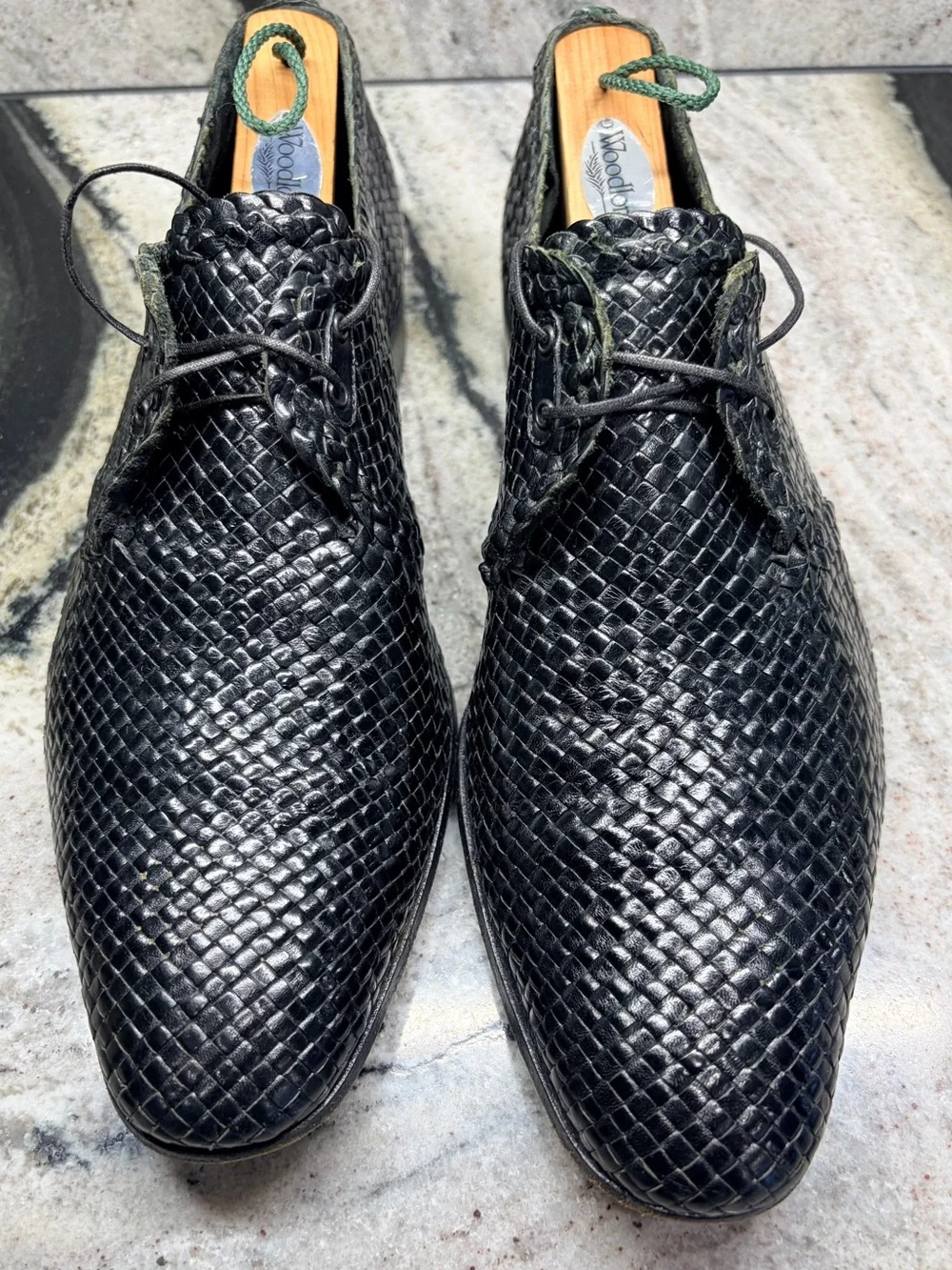 A. Testoni Black Label Woven Leather Oxfords Men’s UK 8 US 9 Made in Italy